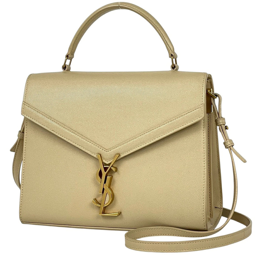Saint Laurent Yves Cassandra Top Handle Shoulder Bag Handbag Leather Beige Cream